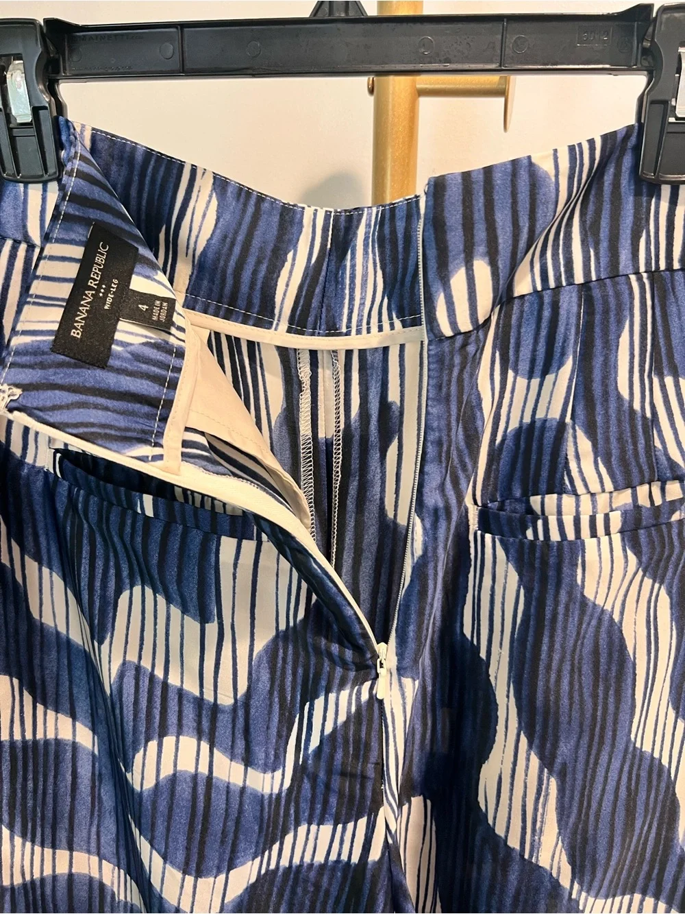 Banana Republic Blue and White Wave-Print Wide Leg Pants